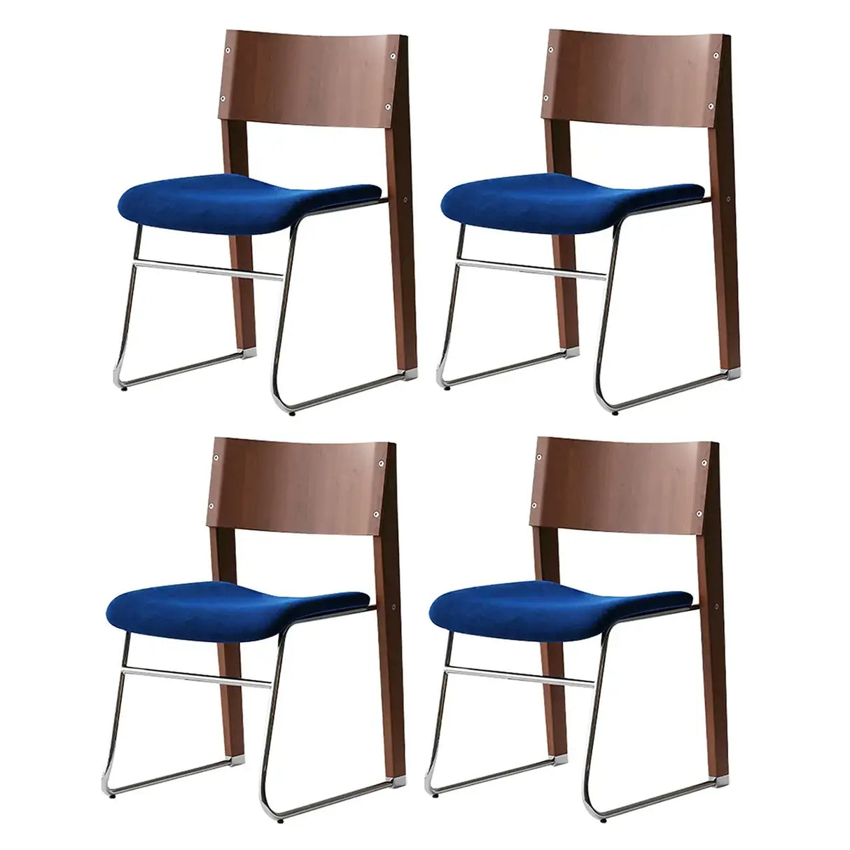 Modern Wood Velvet Open Back Armless Stackable Dining Chair Image - 10