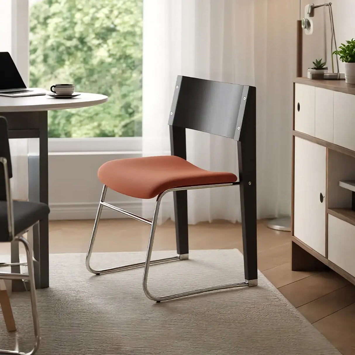 Modern Wood Velvet Open Back Armless Stackable Dining Chair Image - 2