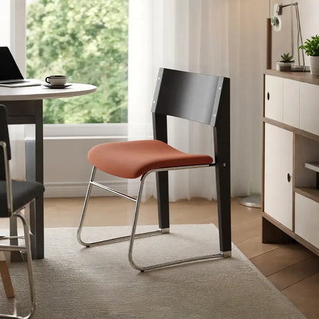 Modern Wood Velvet Open Back Armless Stackable Dining Chair Image - 2