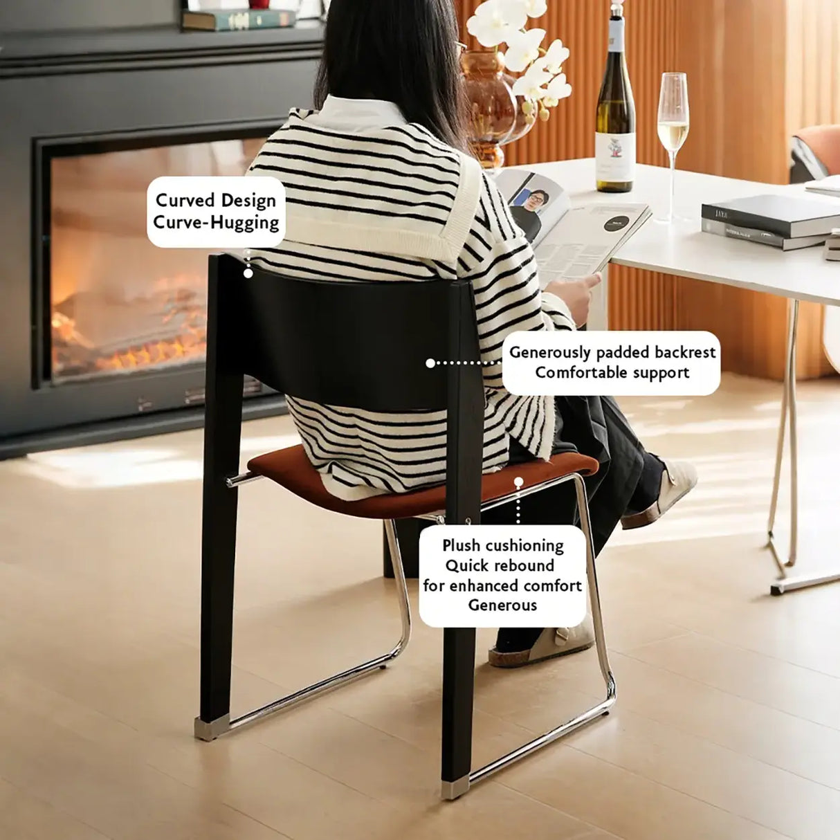 Modern Wood Velvet Open Back Armless Stackable Dining Chair Image - 3