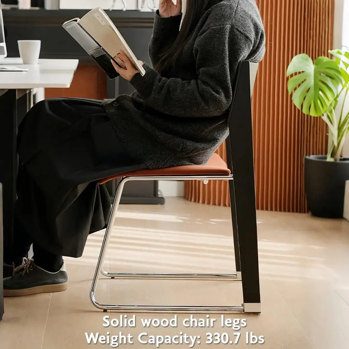 Modern Wood Velvet Open Back Armless Stackable Dining Chair Image - 4