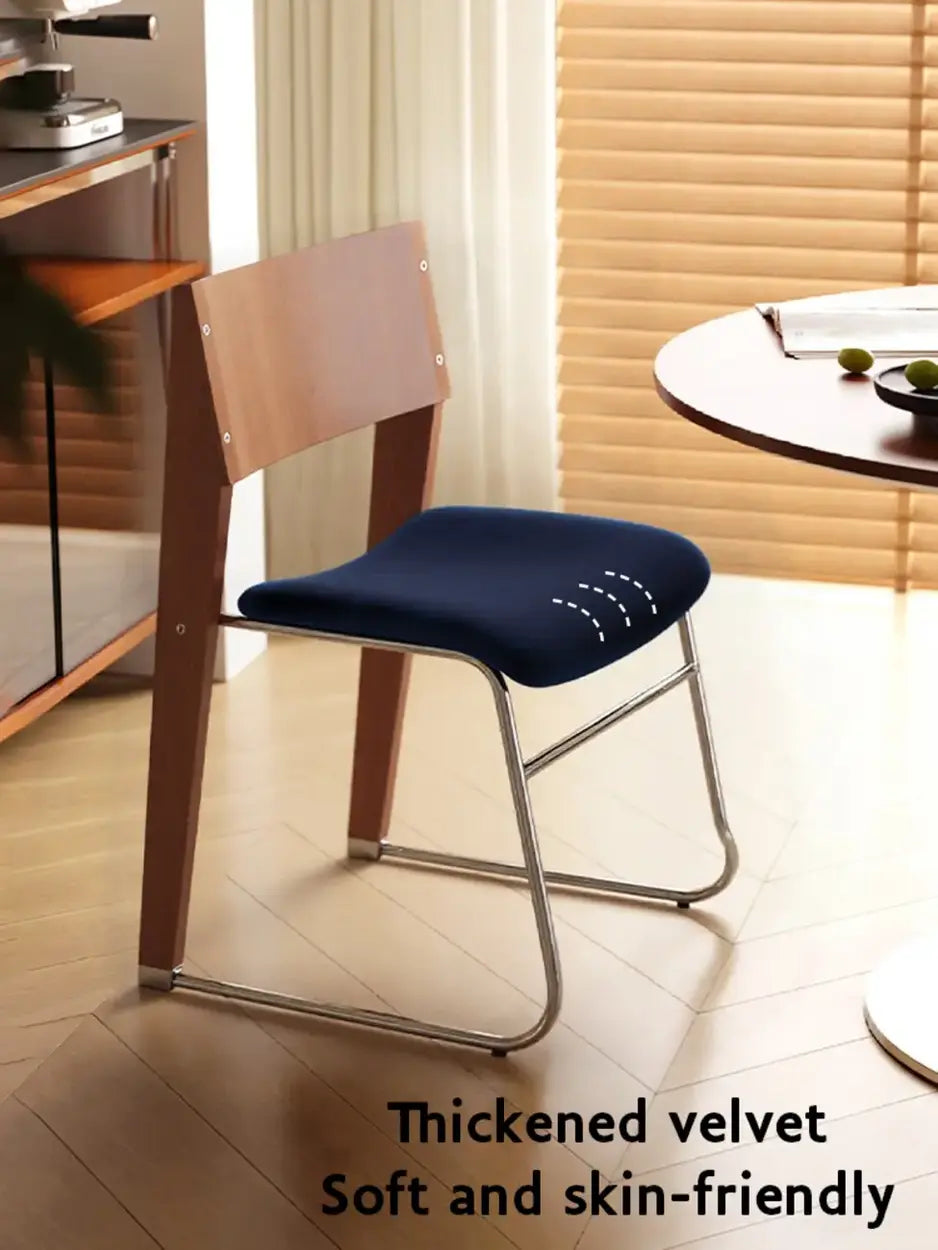 Modern Wood Velvet Open Back Armless Stackable Dining Chair Image - 5