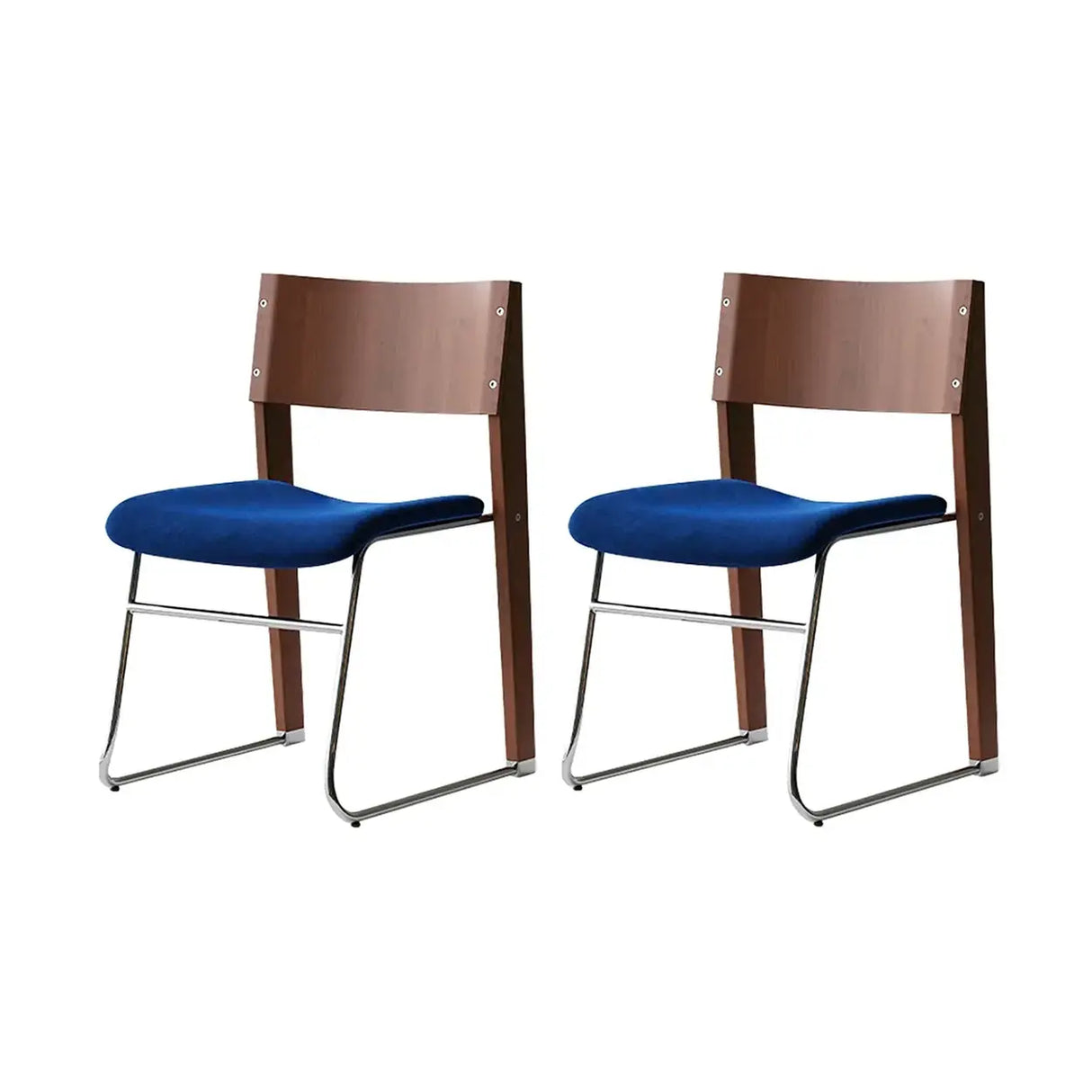Modern Wood Velvet Open Back Armless Stackable Dining Chair Image - 8
