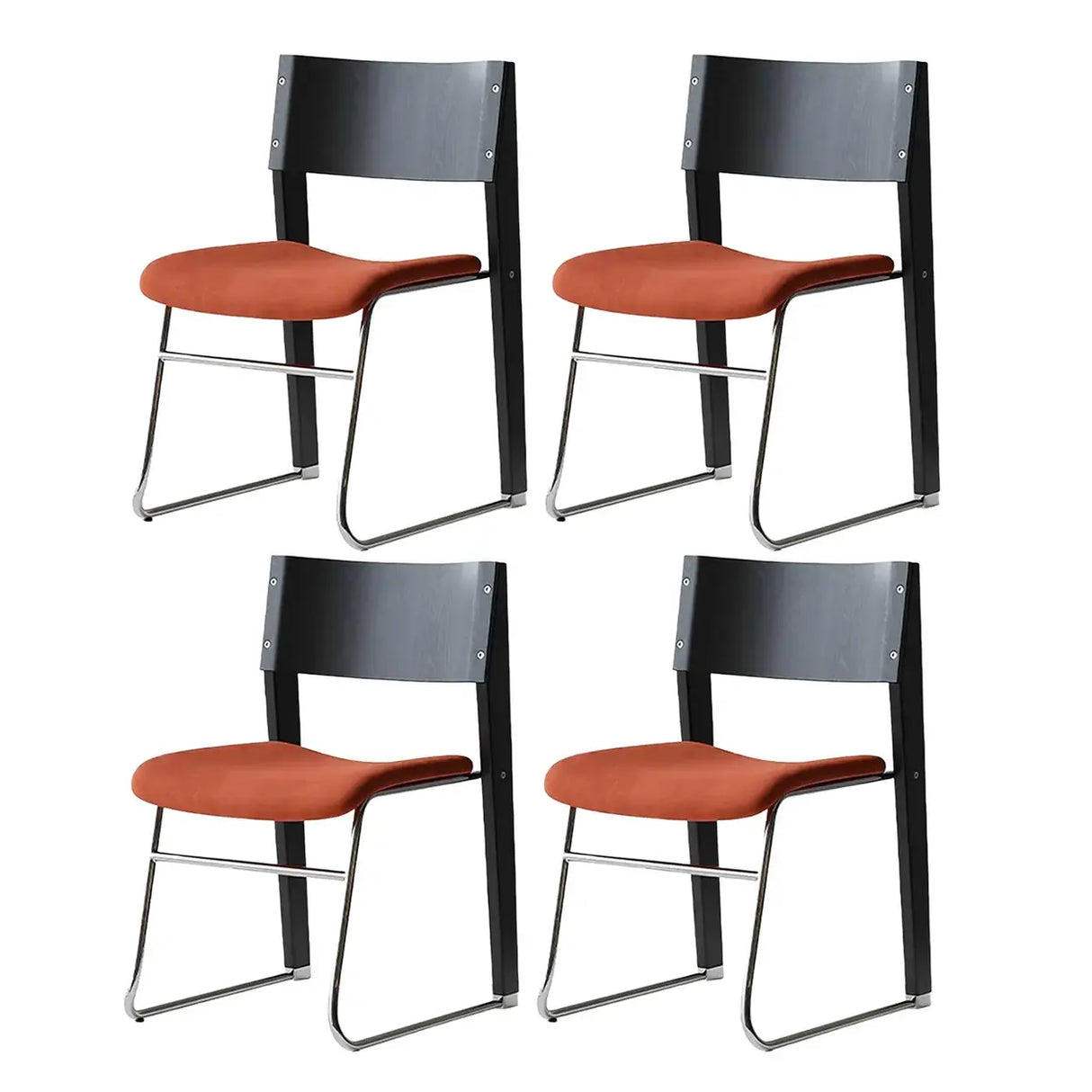 Modern Wood Velvet Open Back Armless Stackable Dining Chair Image - 9