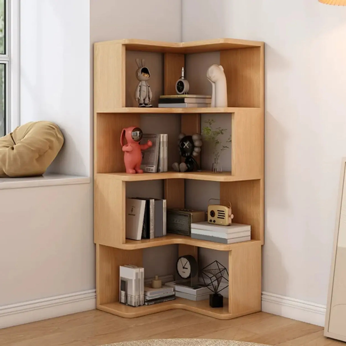 Modern Wood Vertical Standard Corner Storage Bookcase Image - 11