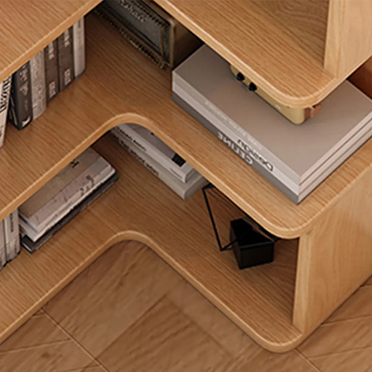 Modern Wood Vertical Standard Corner Storage Bookcase Image - 12