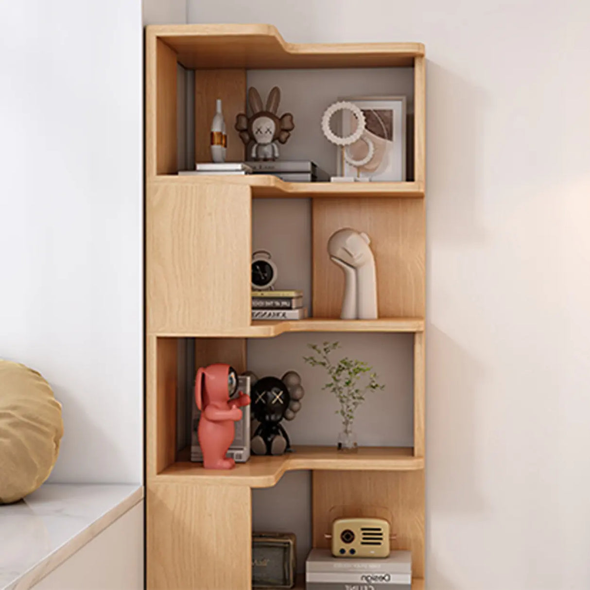 Modern Wood Vertical Standard Corner Storage Bookcase Image - 13