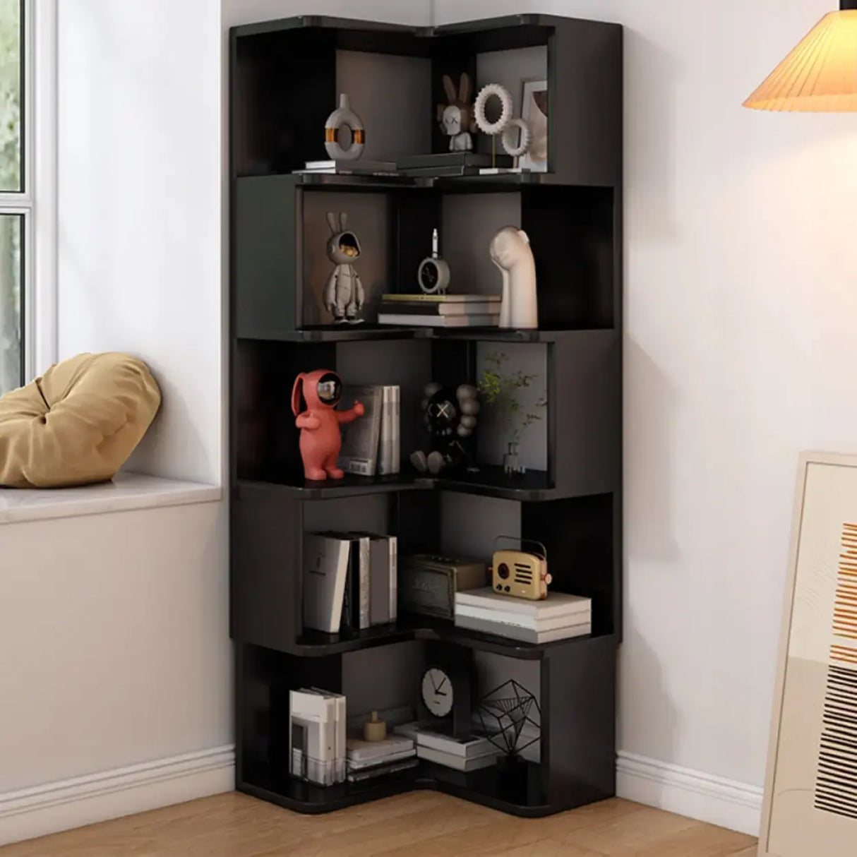 Modern Wood Vertical Standard Corner Storage Bookcase Image - 14
