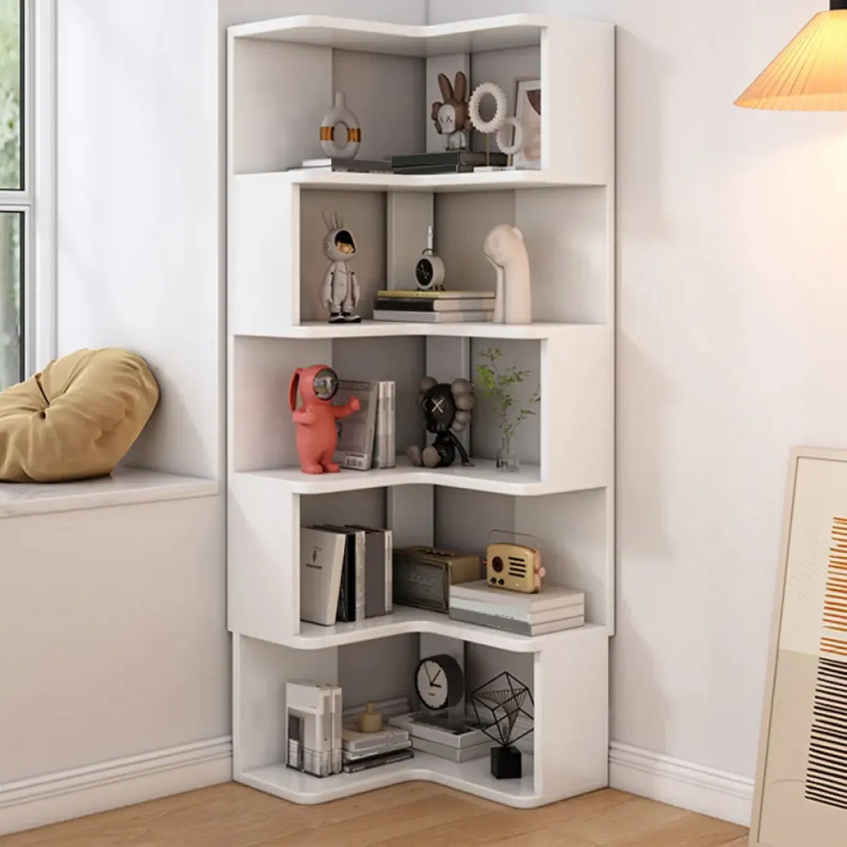 Modern Wood Vertical Standard Corner Storage Bookcase Image - 16