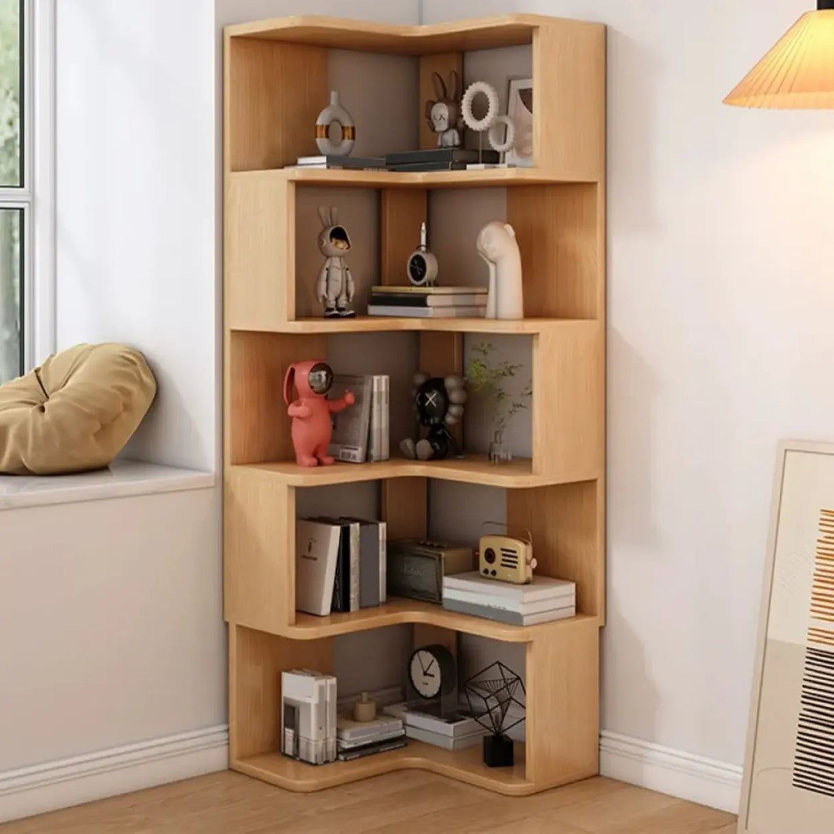 Modern Wood Vertical Standard Corner Storage Bookcase Image - 17