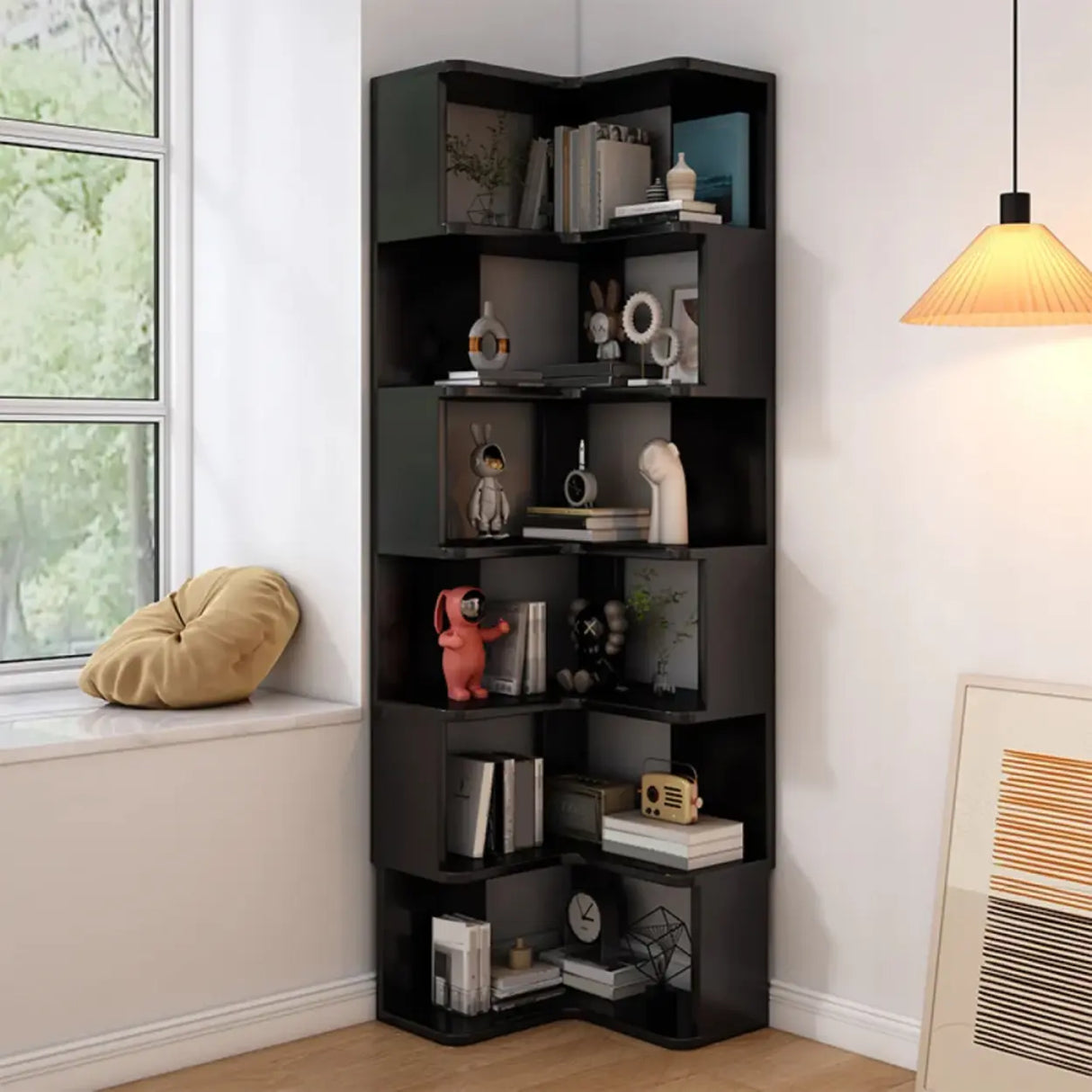 Modern Wood Vertical Standard Corner Storage Bookcase Image - 18