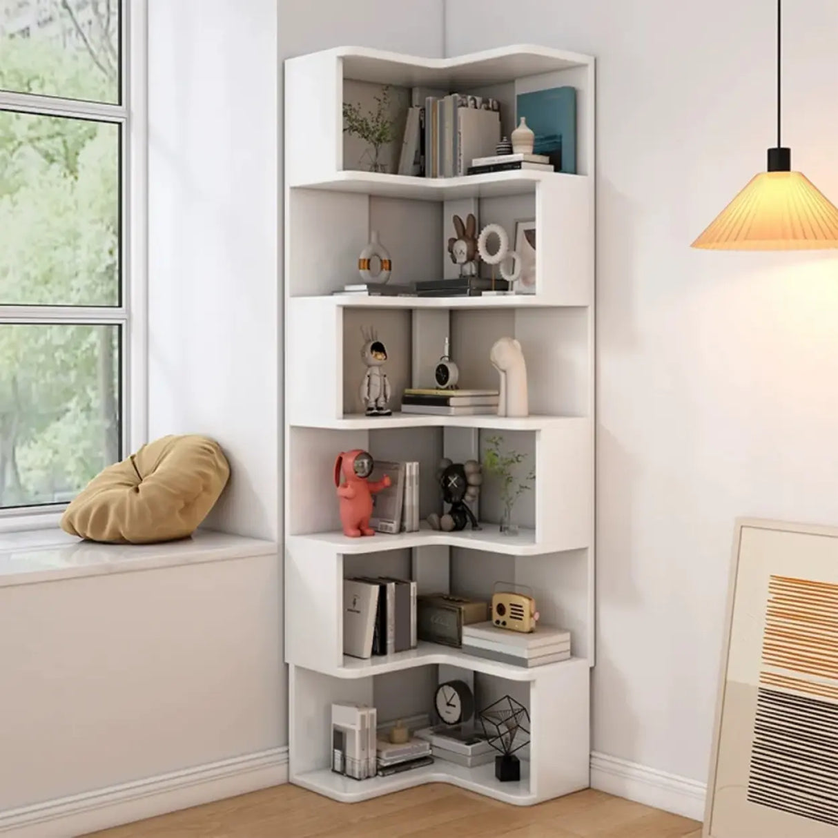 Modern Wood Vertical Standard Corner Storage Bookcase Image - 19