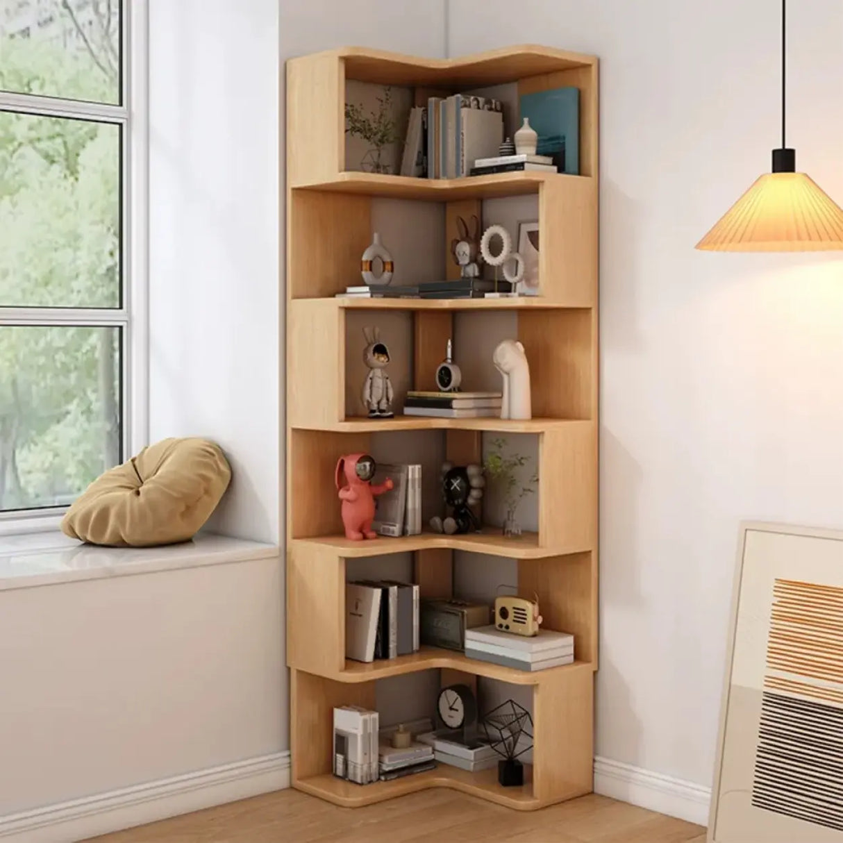 Modern Wood Vertical Standard Corner Storage Bookcase Image - 20