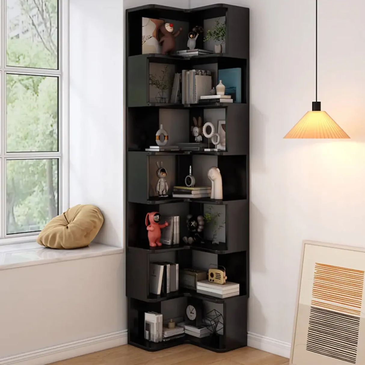 Modern Wood Vertical Standard Corner Storage Bookcase Image - 21