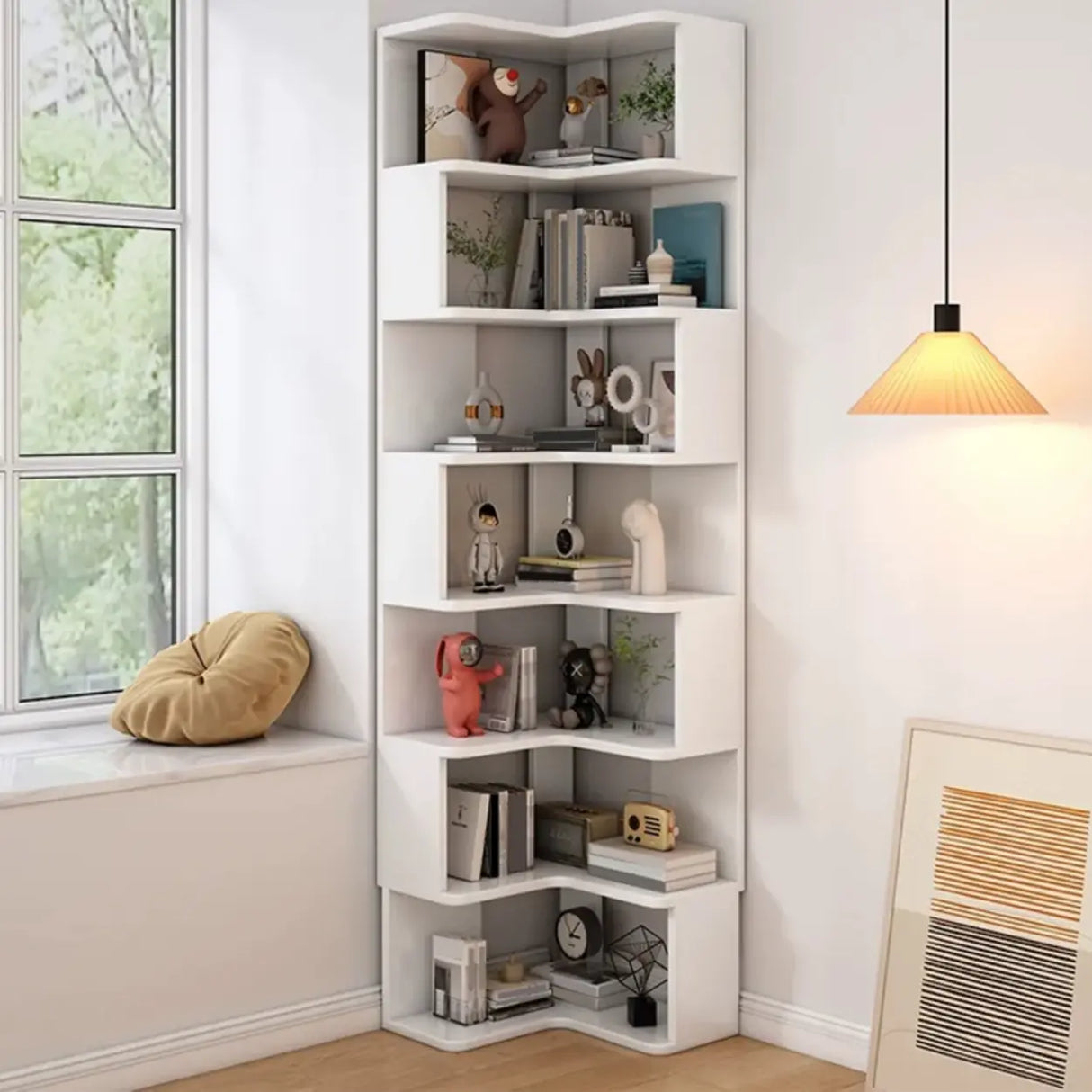 Modern Wood Vertical Standard Corner Storage Bookcase Image - 22