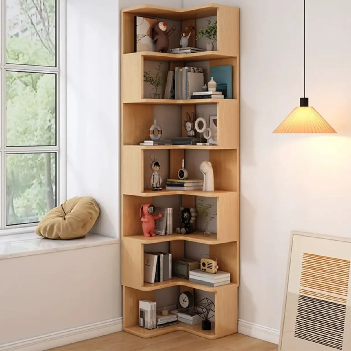 Modern Wood Vertical Standard Corner Storage Bookcase Image - 23