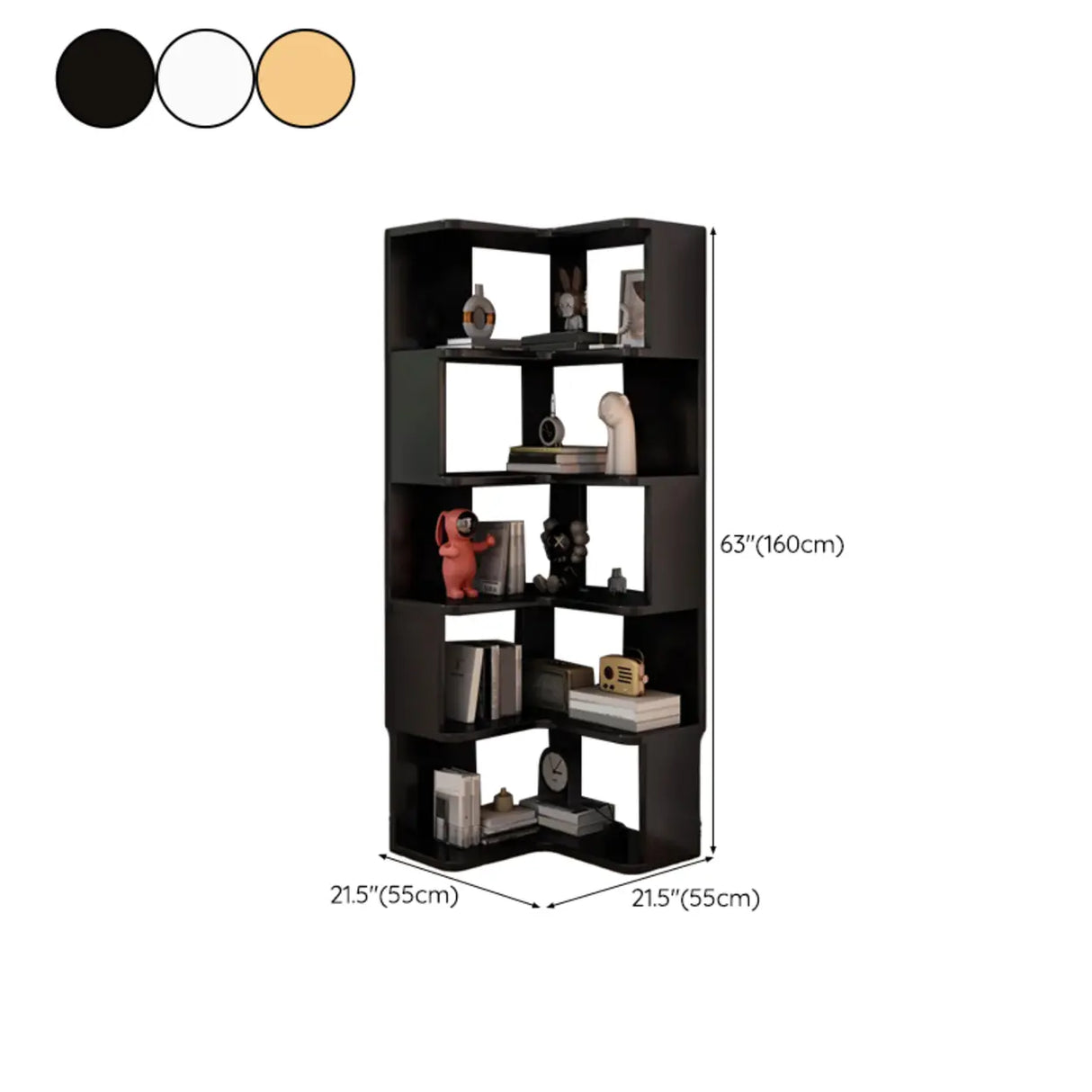 Modern Wood Vertical Standard Corner Storage Bookcase Image - 27