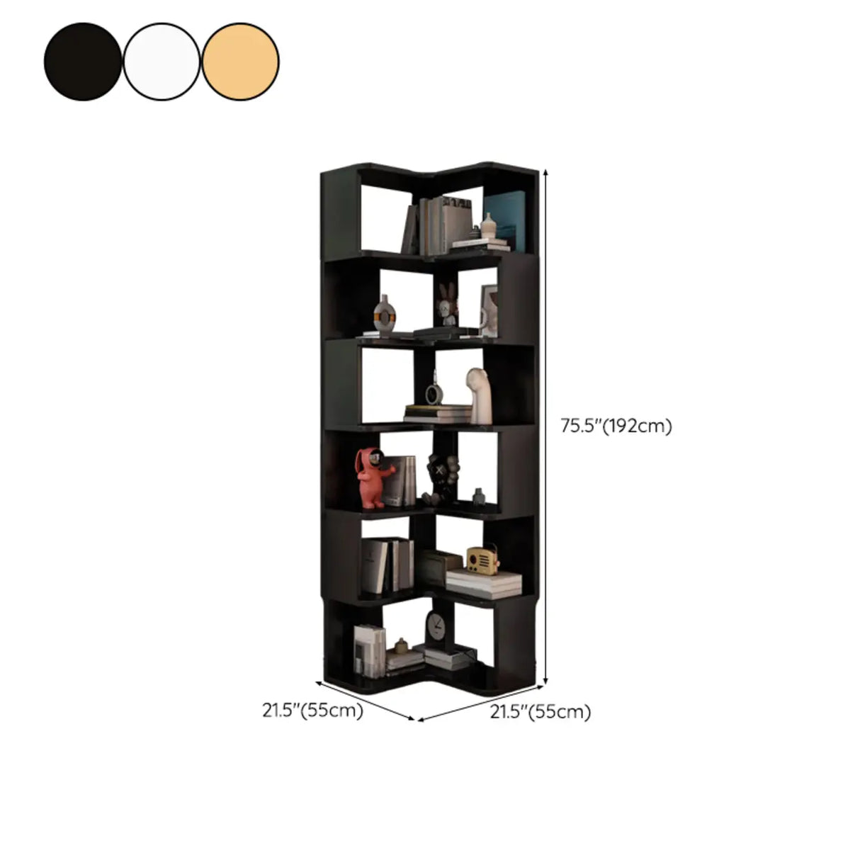 Modern Wood Vertical Standard Corner Storage Bookcase Image - 28