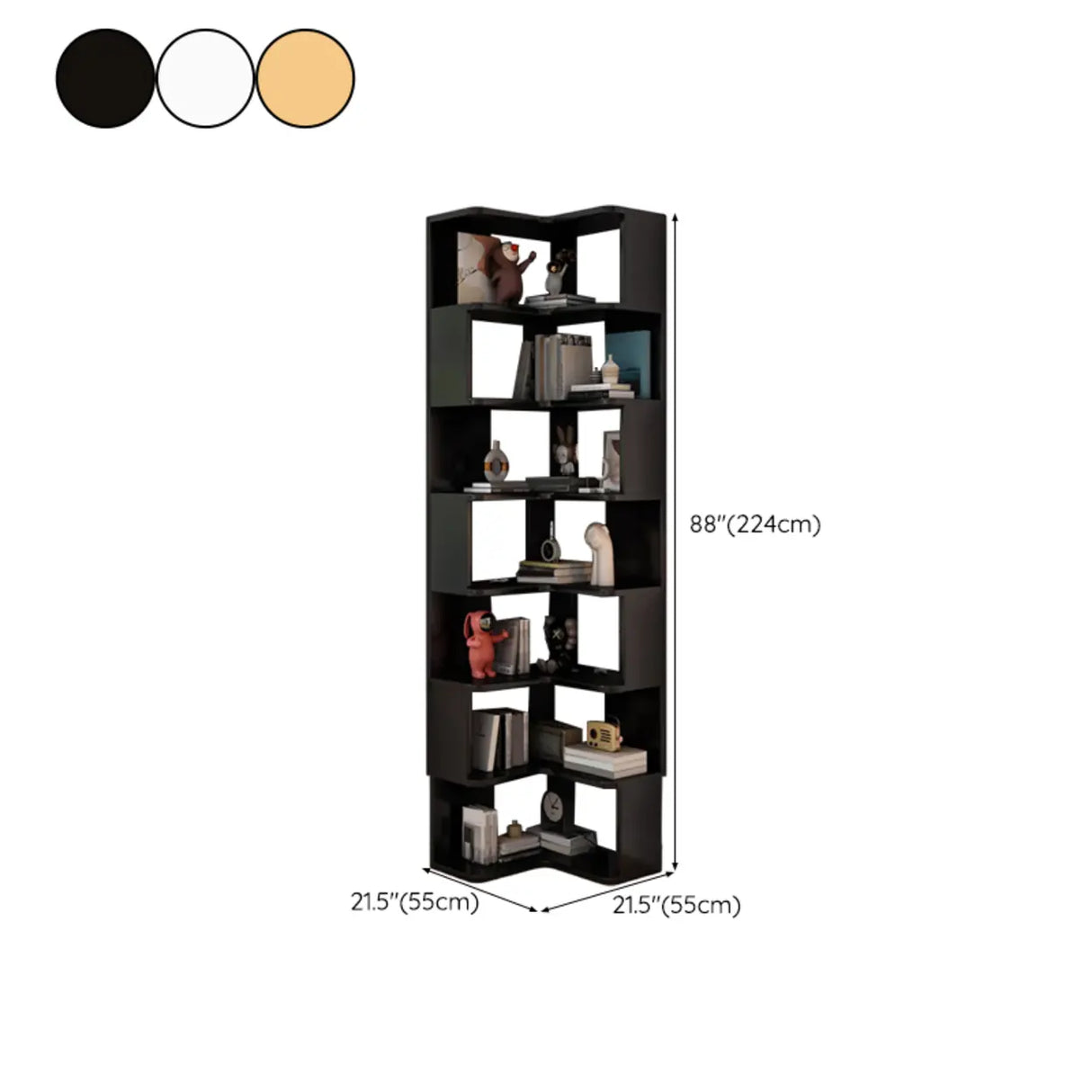 Modern Wood Vertical Standard Corner Storage Bookcase Image - 29