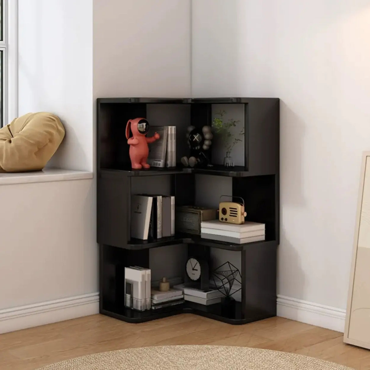 Modern Wood Vertical Standard Corner Storage Bookcase Image - 2