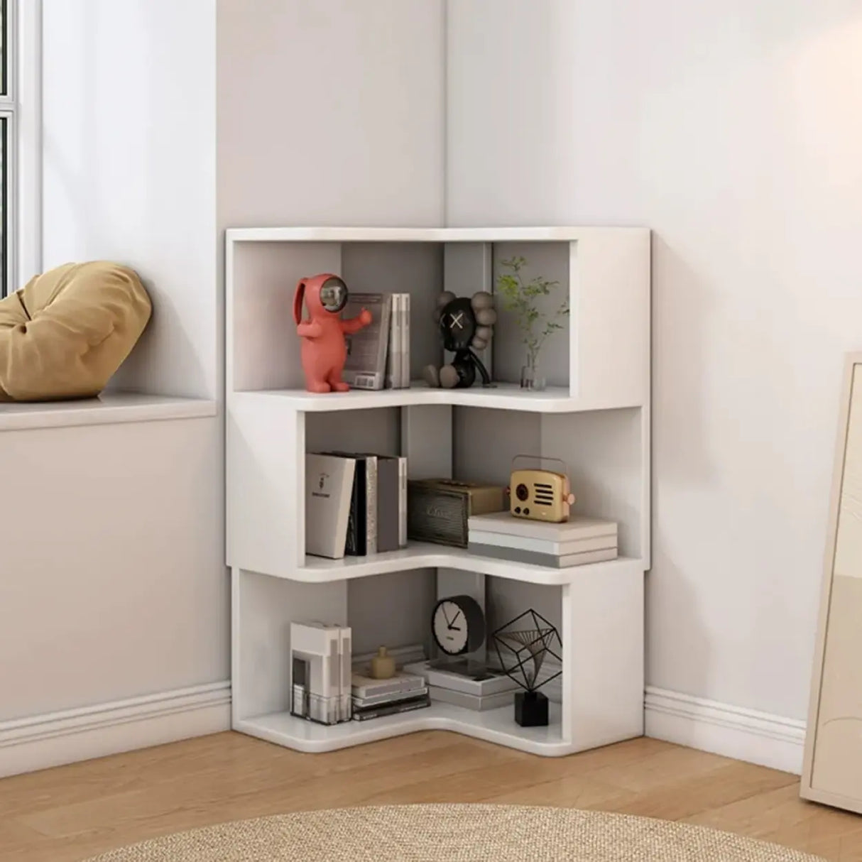 Modern Wood Vertical Standard Corner Storage Bookcase Image - 3