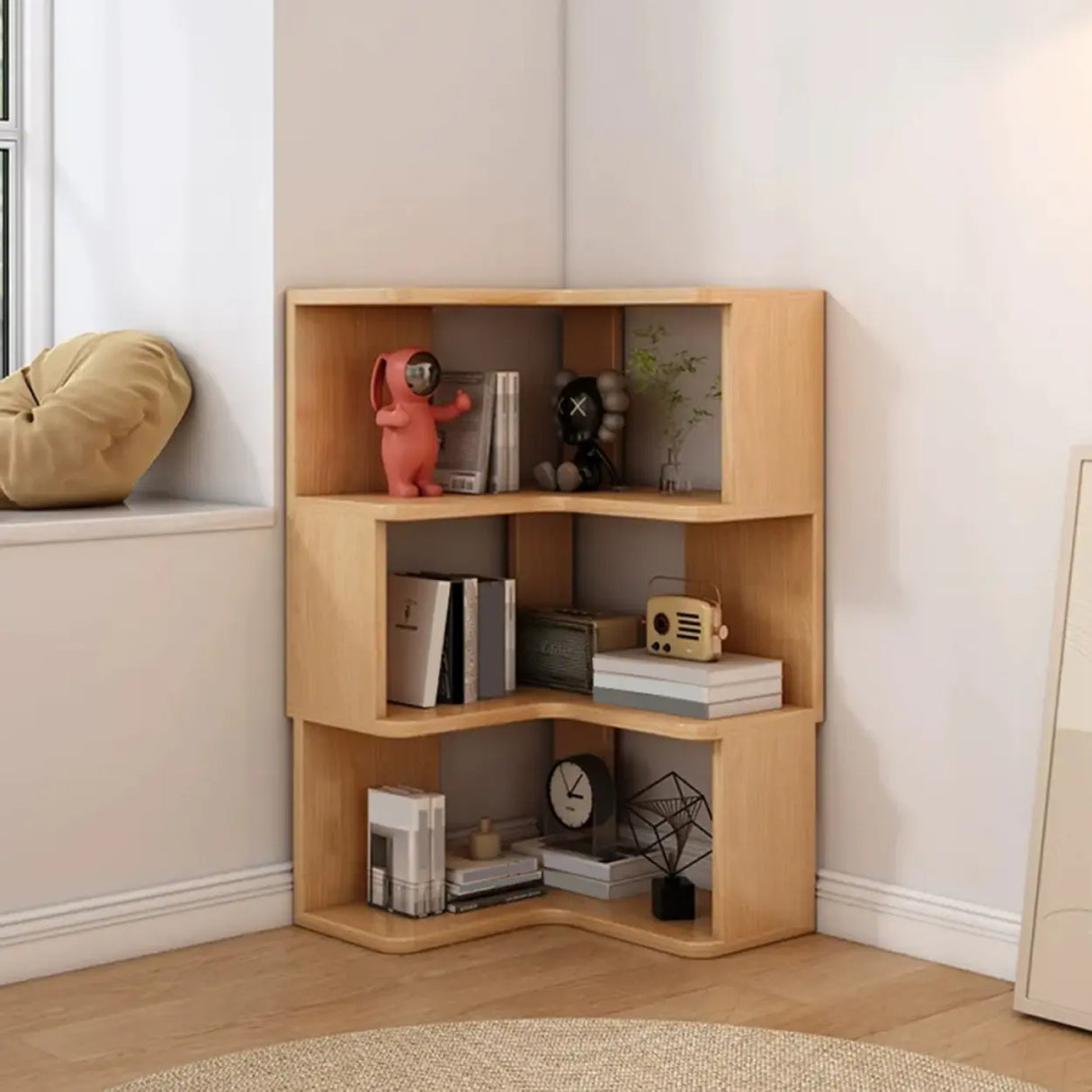 Modern Wood Vertical Standard Corner Storage Bookcase Image - 6
