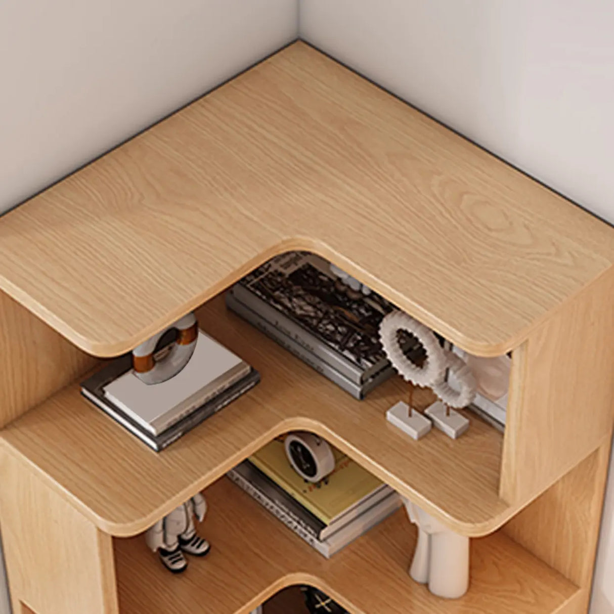 Modern Wood Vertical Standard Corner Storage Bookcase Image - 7