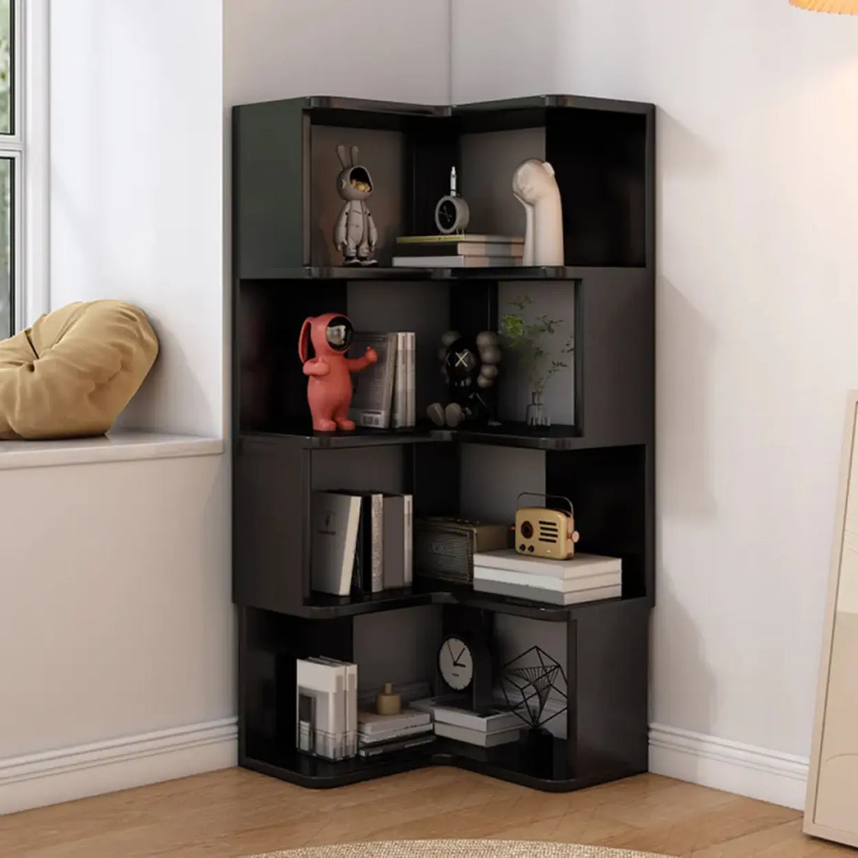 Modern Wood Vertical Standard Corner Storage Bookcase Image - 8