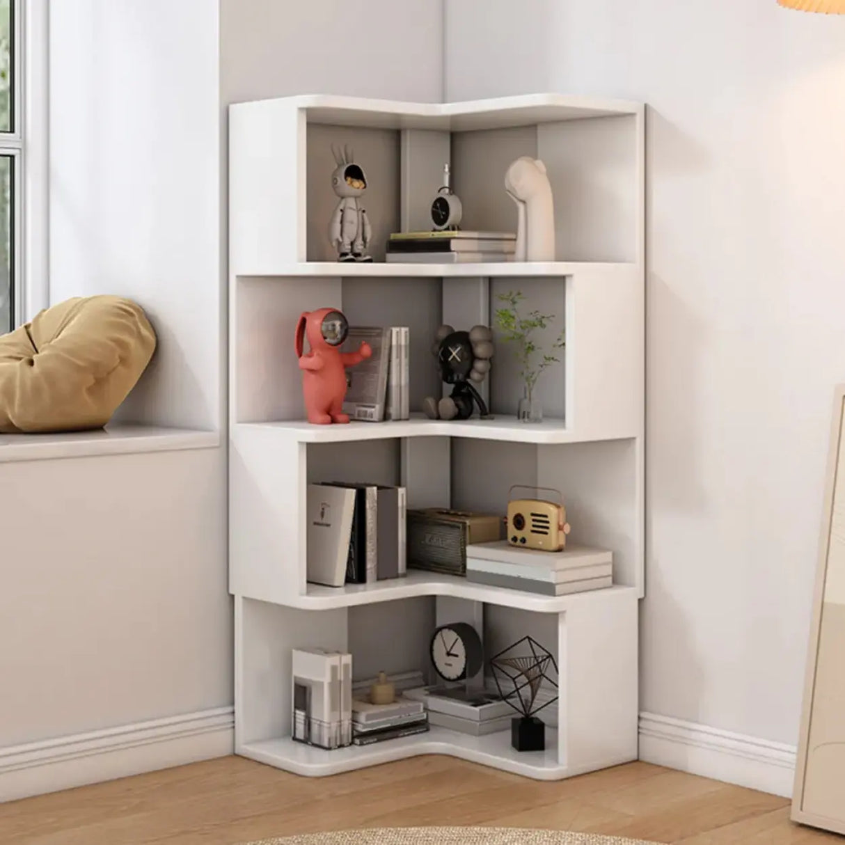 Modern Wood Vertical Standard Corner Storage Bookcase Image - 9