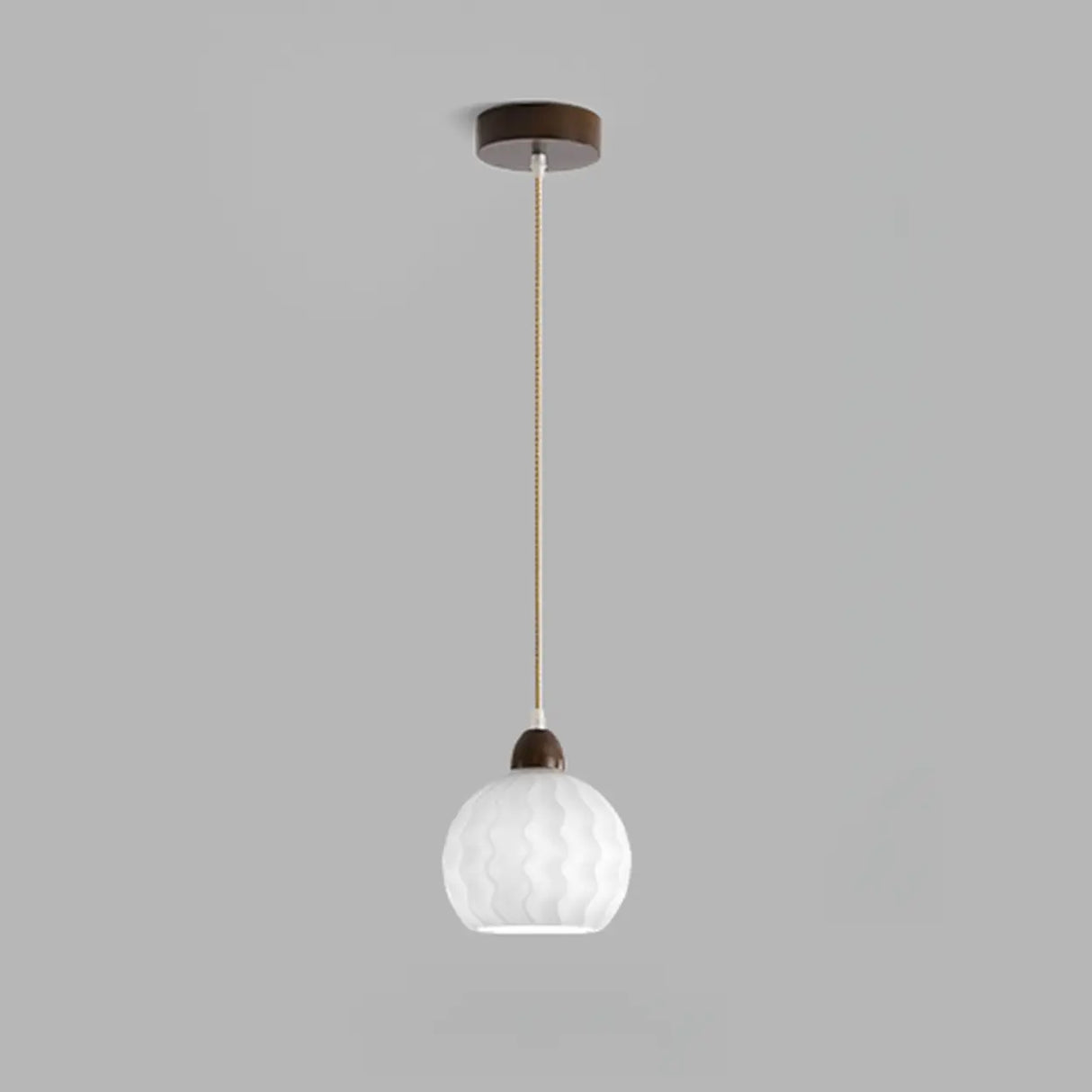 Modern Wood White Glass Round LED Pendant Light Image - 2