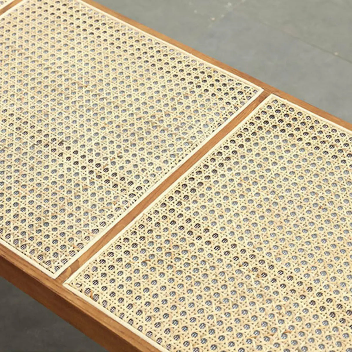 Modern Wooden Bench & Stool Set with Woven Rattan Seat Image - 7