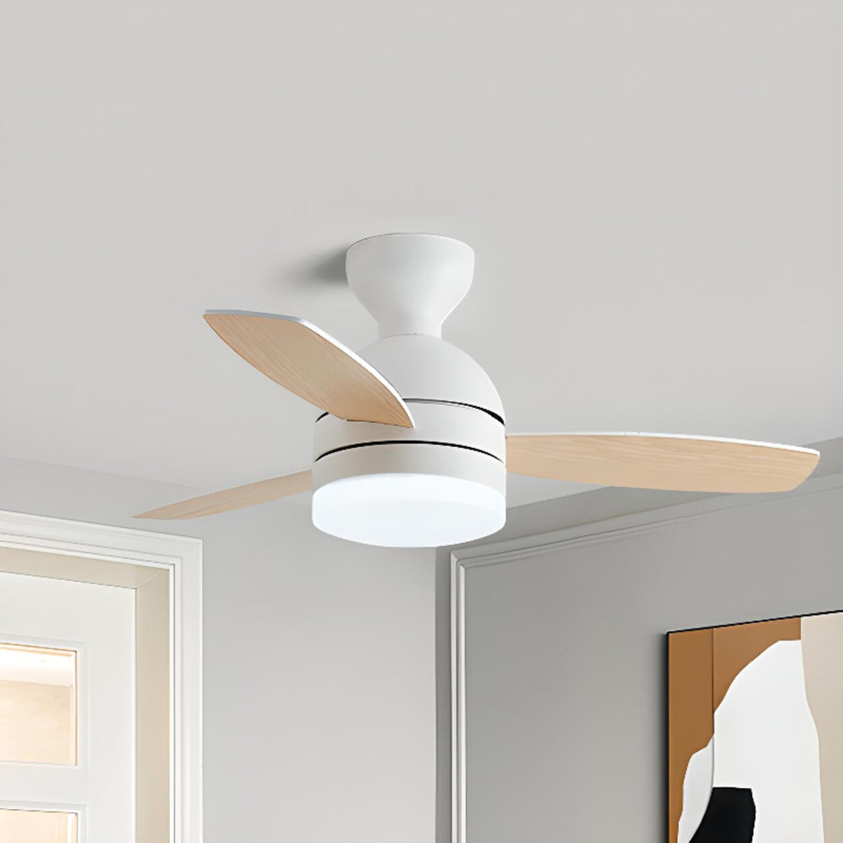 Modern Wooden Blades White Ceiling Fan with LED Light Image - 18