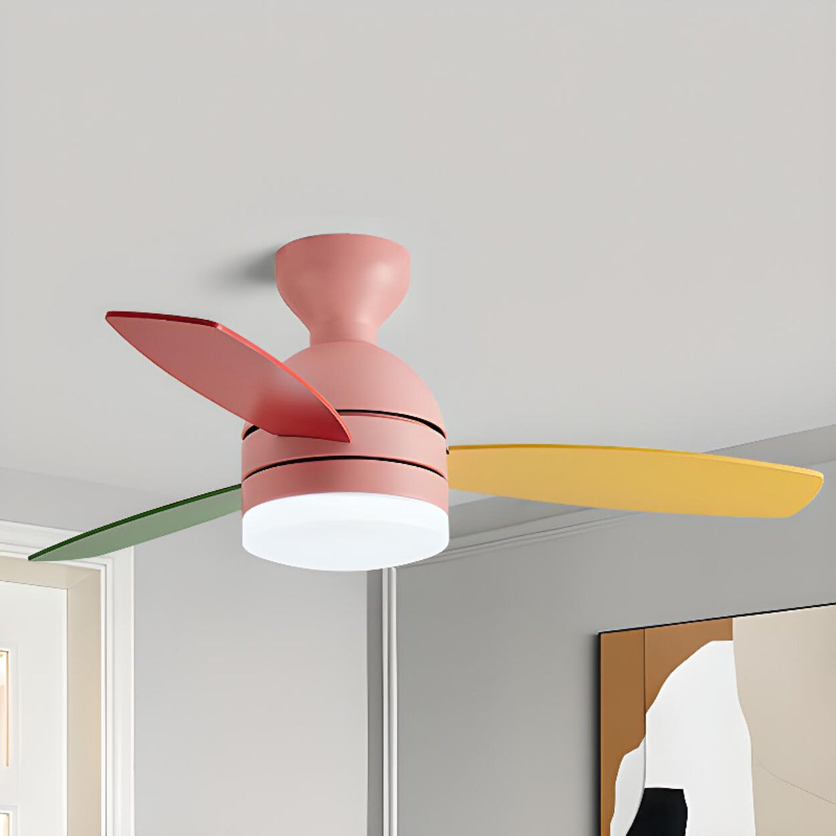 Modern Wooden Blades White Ceiling Fan with LED Light Image - 20