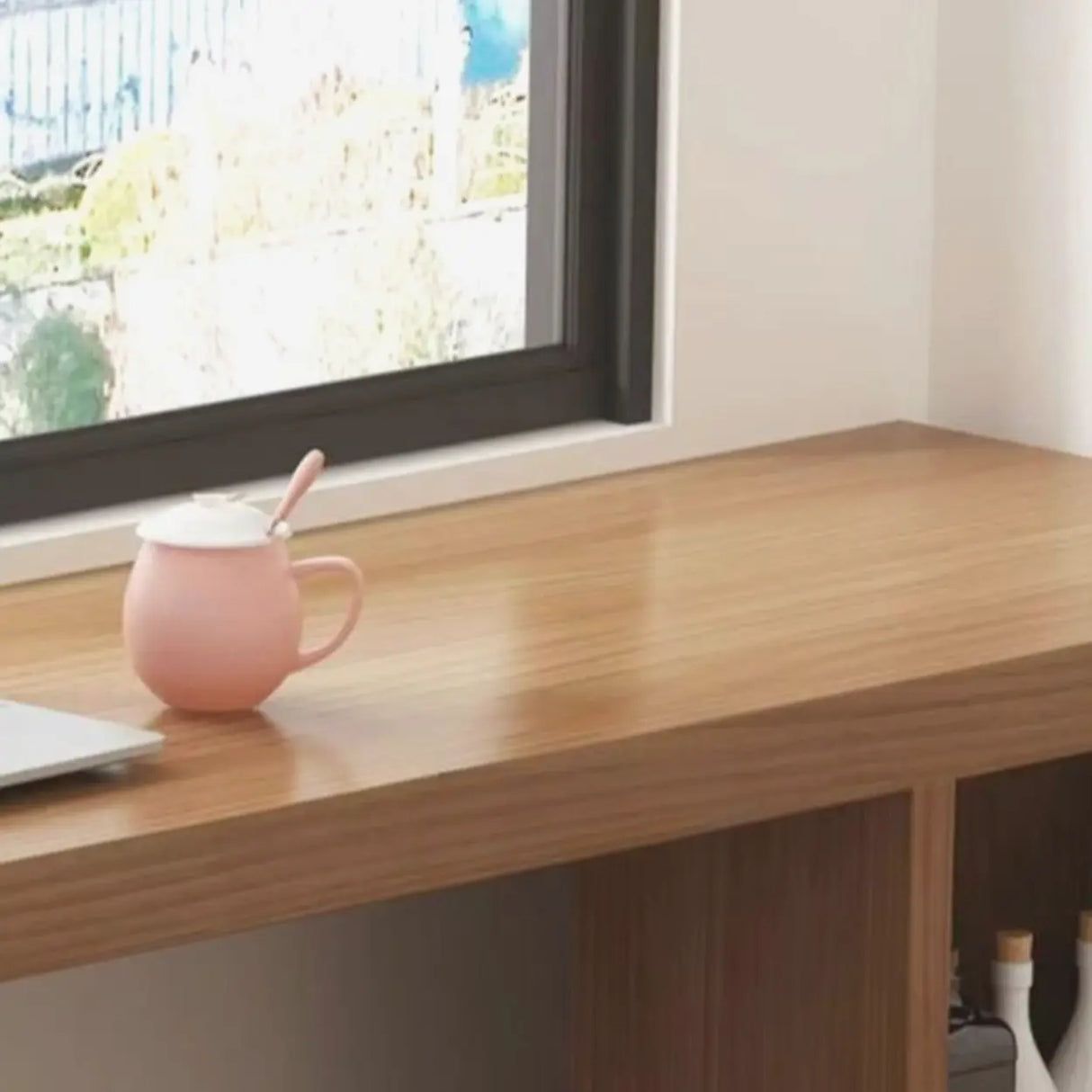 Modern Wooden Breakfast Bar Table with Storage Shelves Image - 7