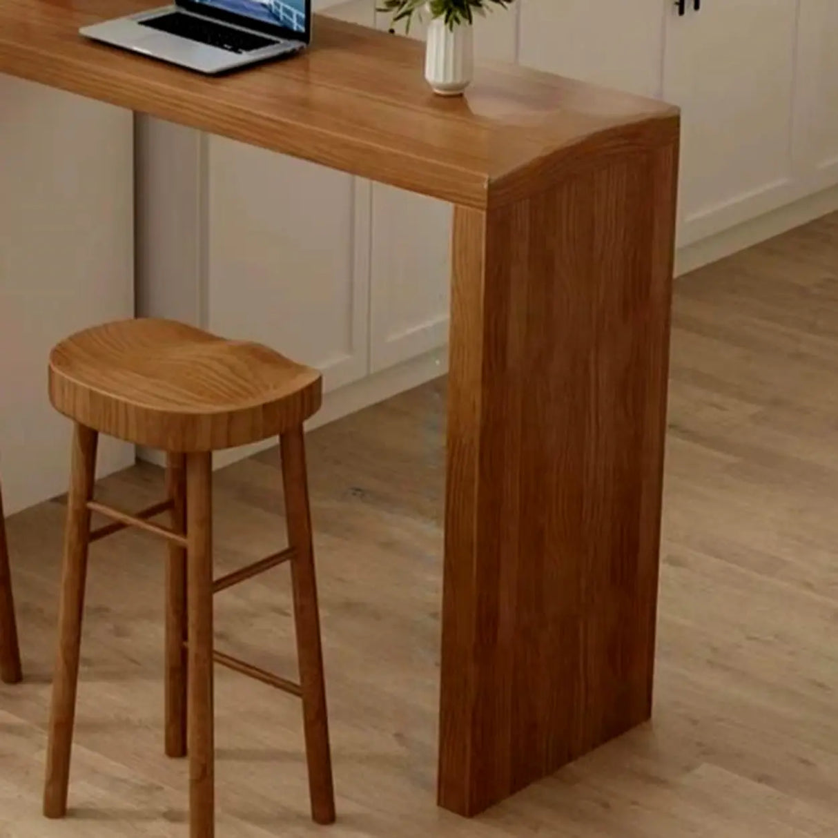 Modern Wooden Breakfast Bar Table with Storage Shelves Image - 8