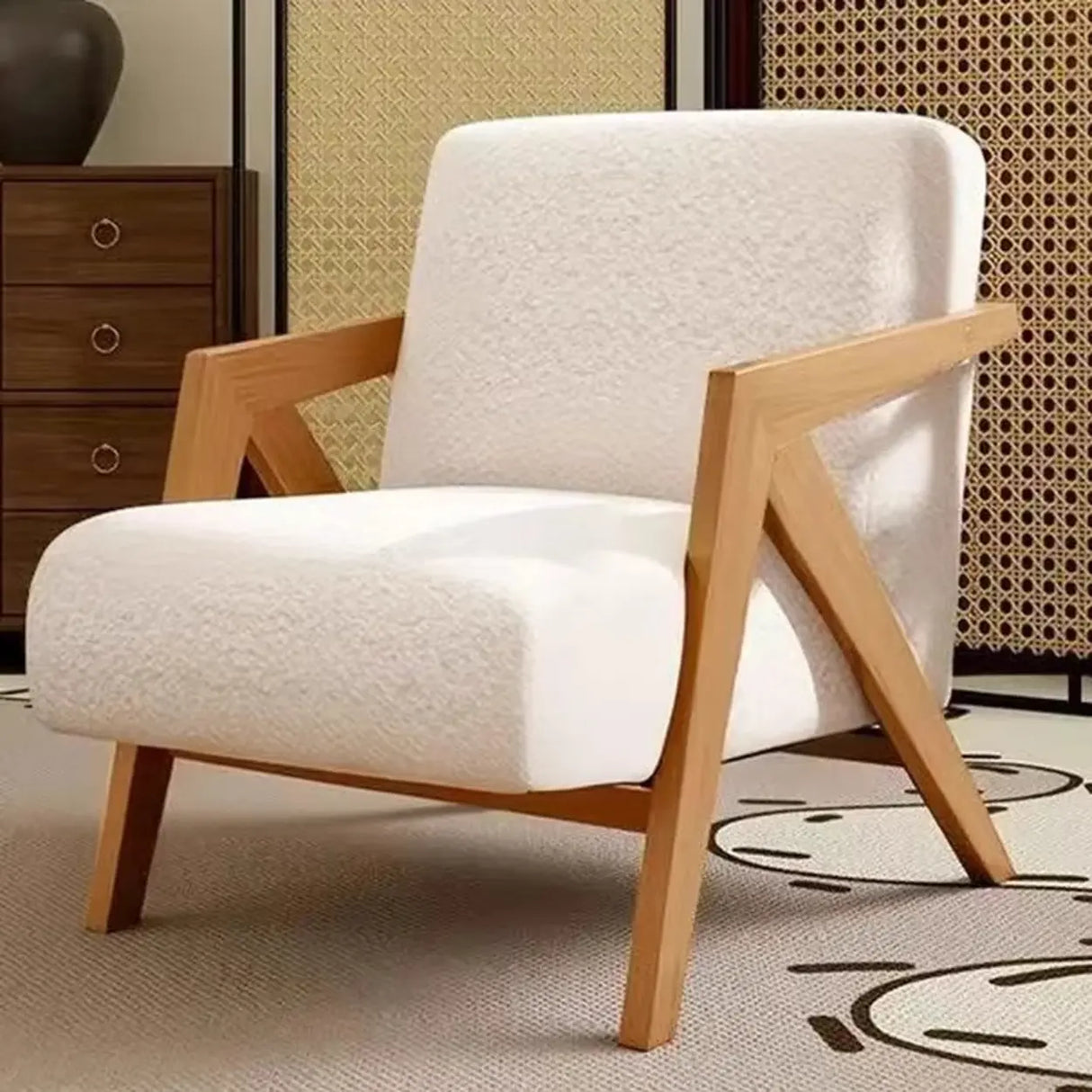 Modern Wooden Frame Upholstered Brown Accent Chair With Arms Image - 12
