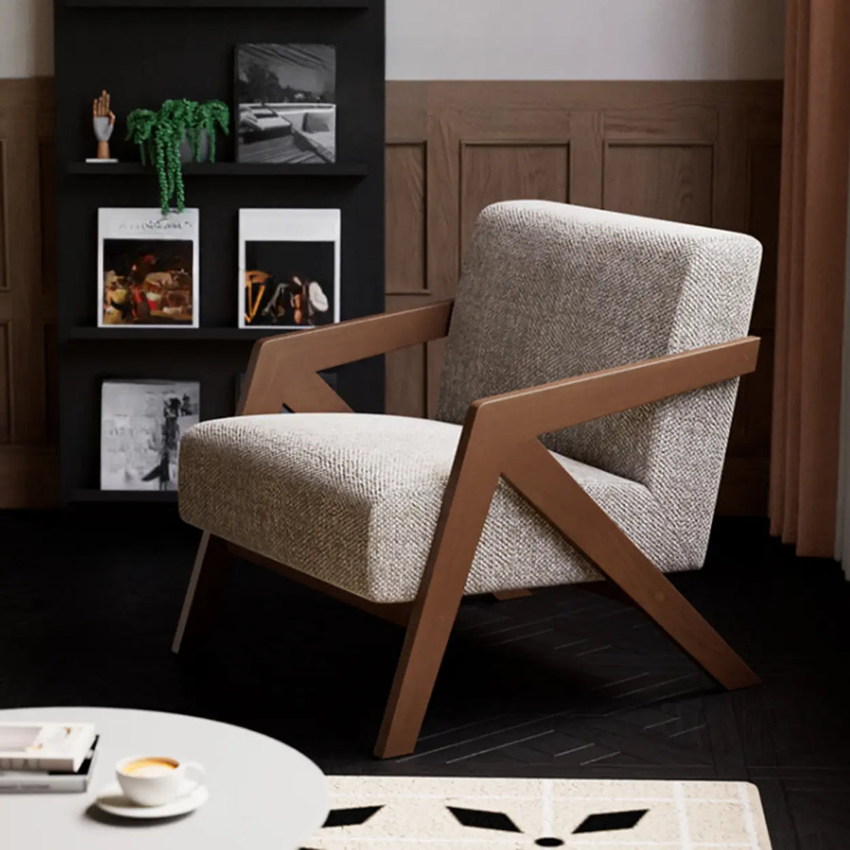 Modern Wooden Frame Upholstered Brown Accent Chair With Arms Image - 6