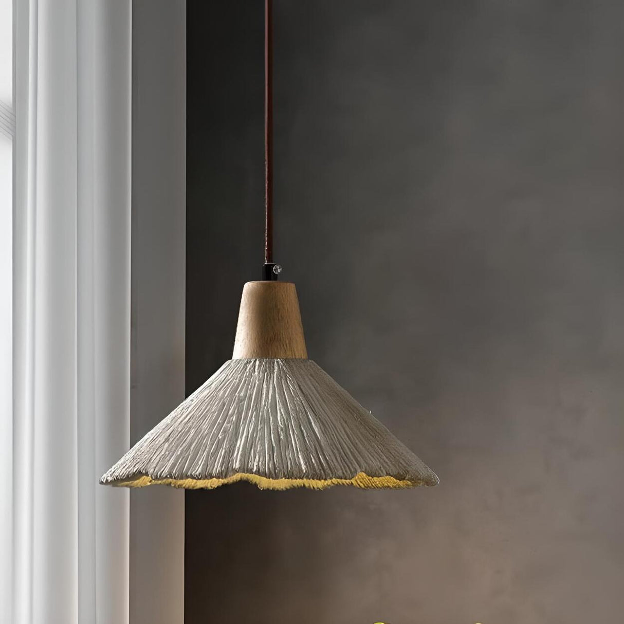Modern Wooden Grey Cone Adjustable Pendant Light Image - 4