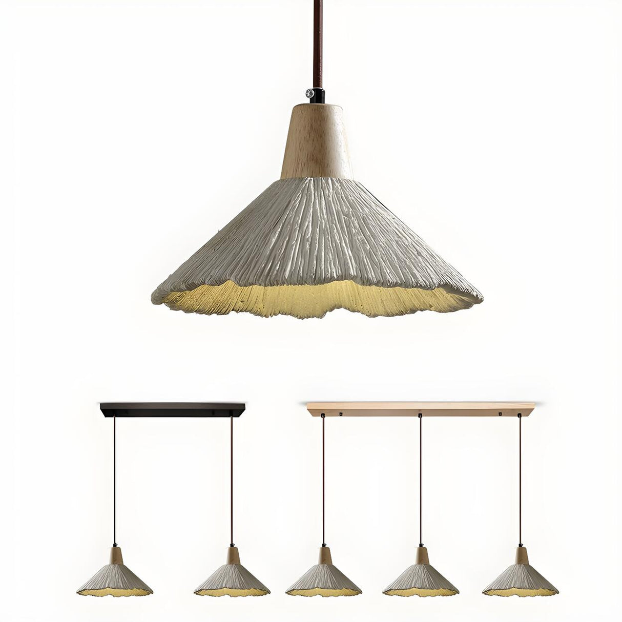 Modern Wooden Grey Cone Adjustable Pendant Light Image - 9