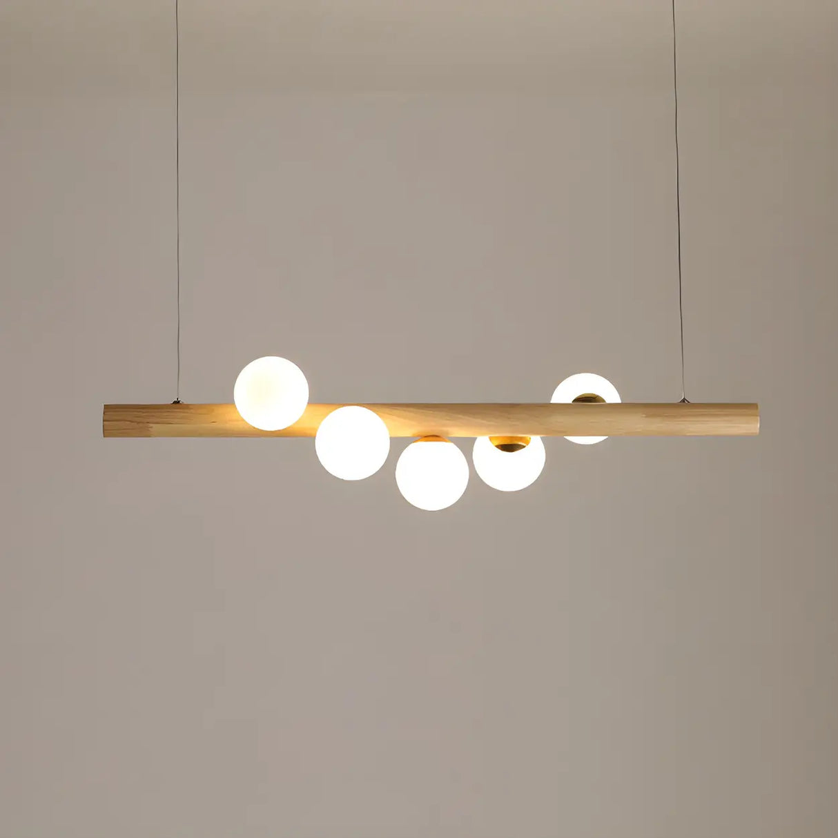 Modern Wooden Linear Pendant Light with Globe Bulbs 50W Image - 10