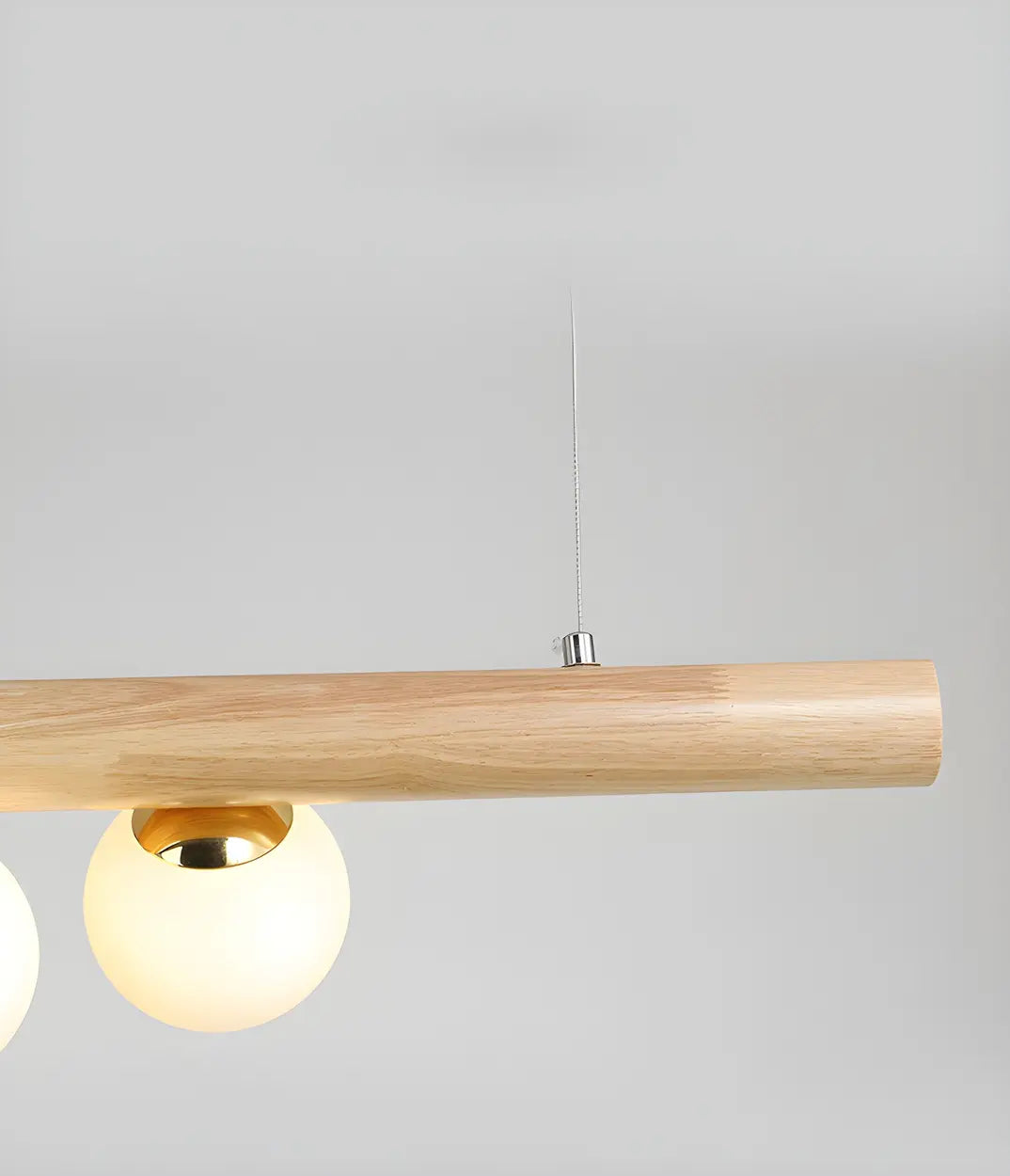 Modern Wooden Linear Pendant Light with Globe Bulbs 50W Image - 12
