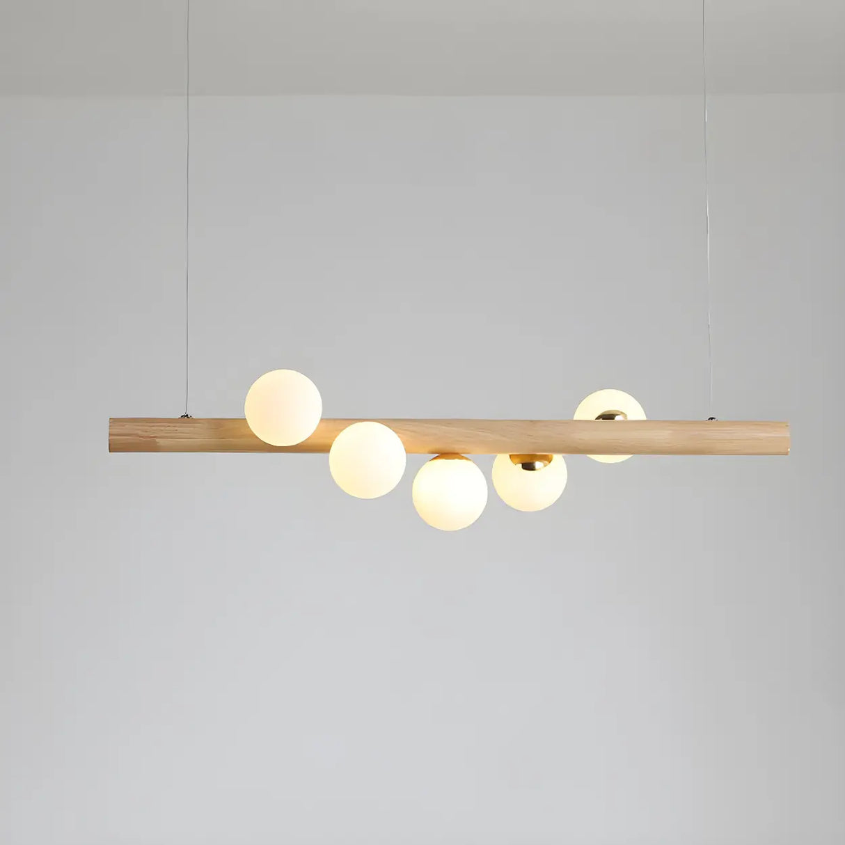 Modern Wooden Linear Pendant Light with Globe Bulbs 50W Image - 2