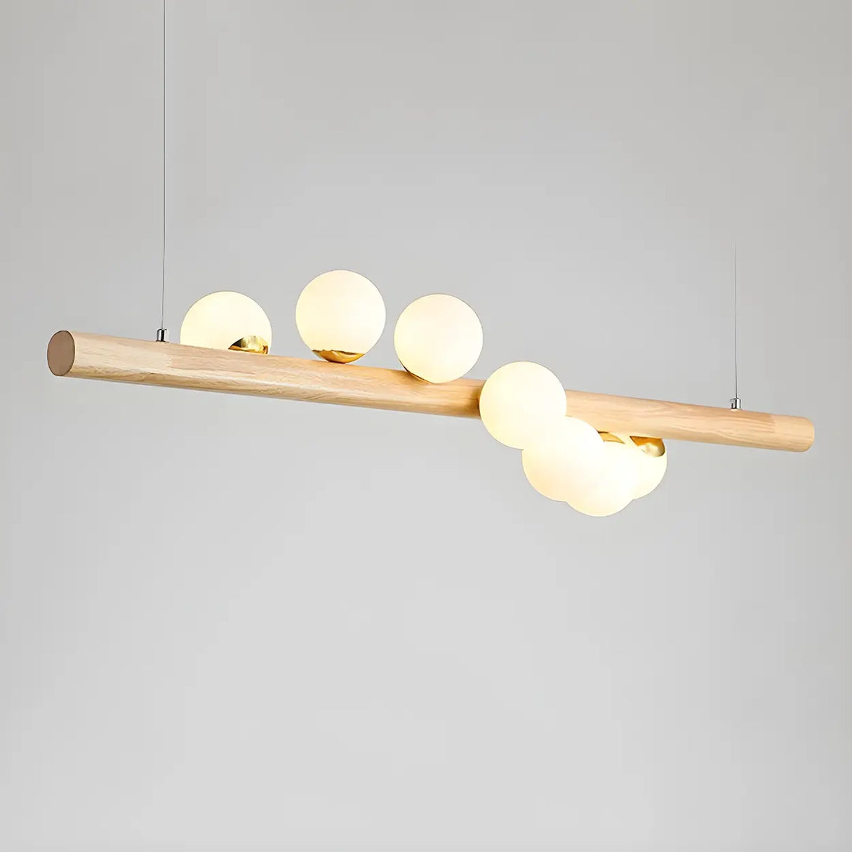 Modern Wooden Linear Pendant Light with Globe Bulbs 50W Image - 3