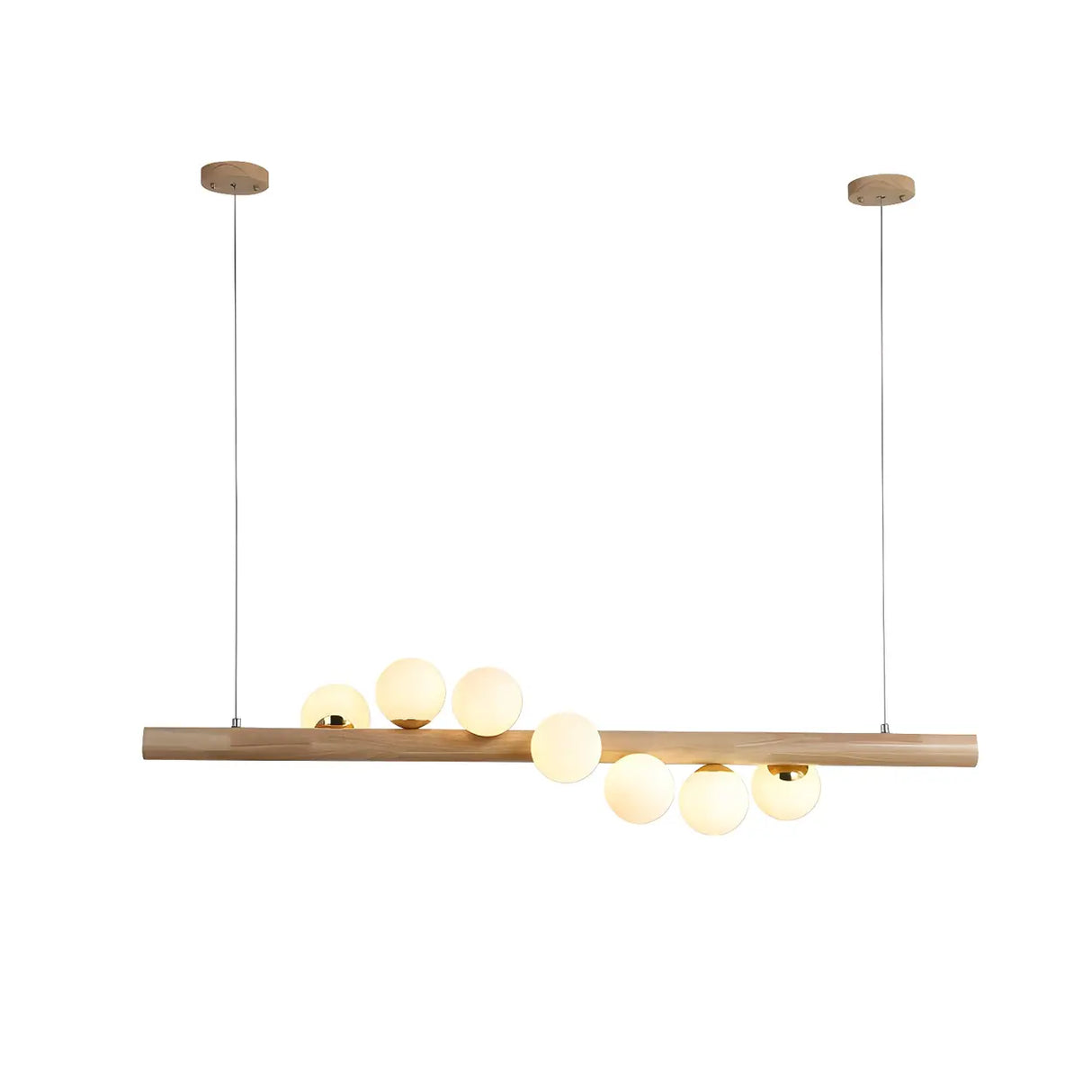 Modern Wooden Linear Pendant Light with Globe Bulbs 50W Image - 7