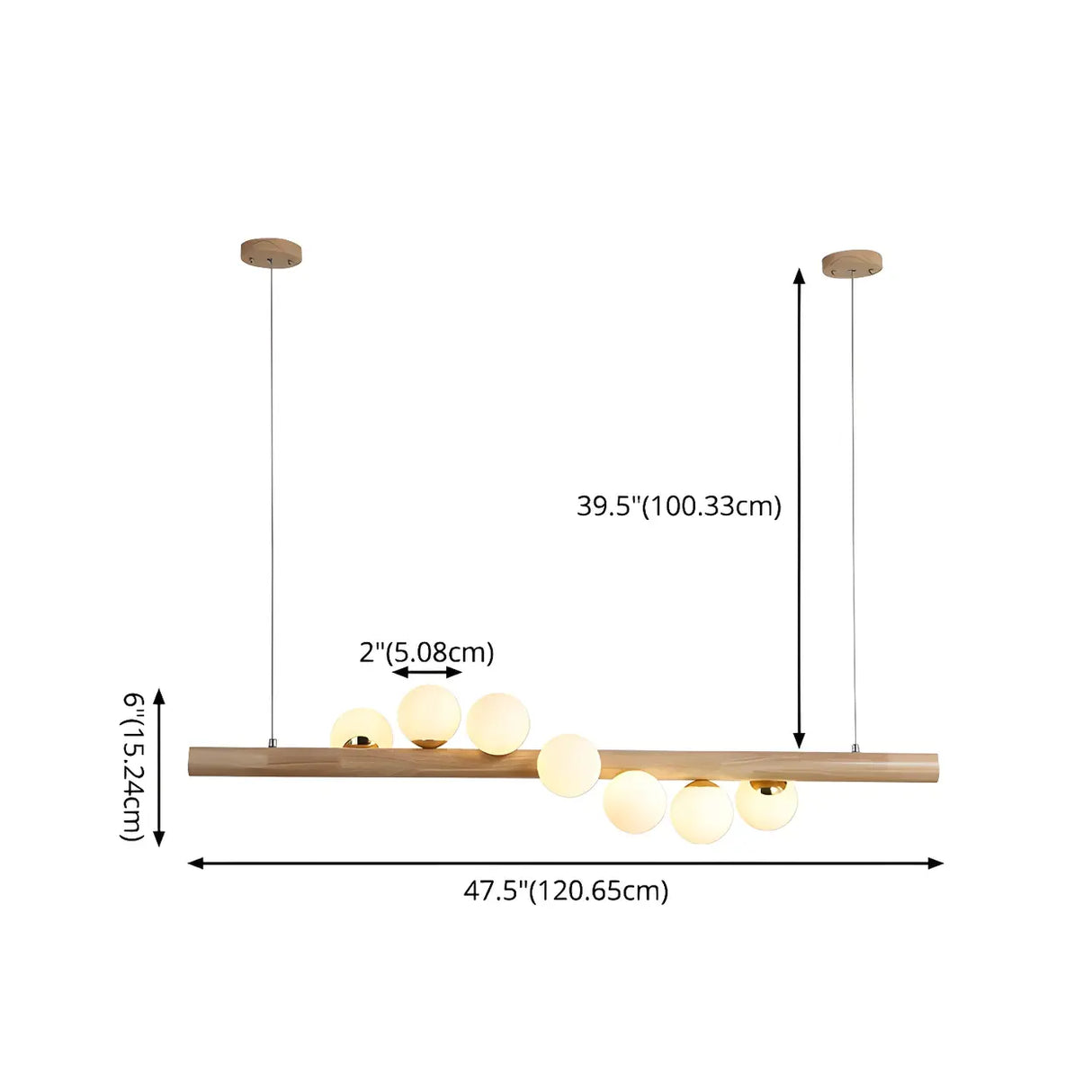 Modern Wooden Linear Pendant Light with Globe Bulbs 50W Image - 8