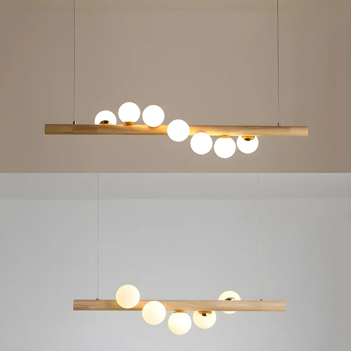 Modern Wooden Linear Pendant Light with Globe Bulbs 50W Image - 9