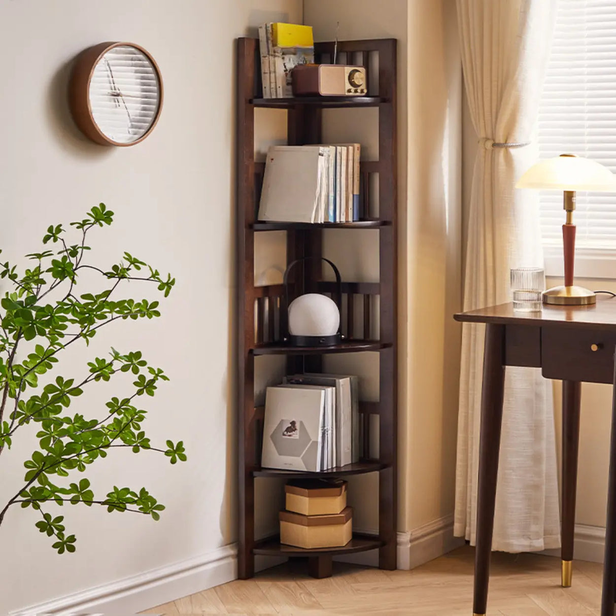 Modern Wooden Open-Back Corner Narrow Bookcase Black Image - 1