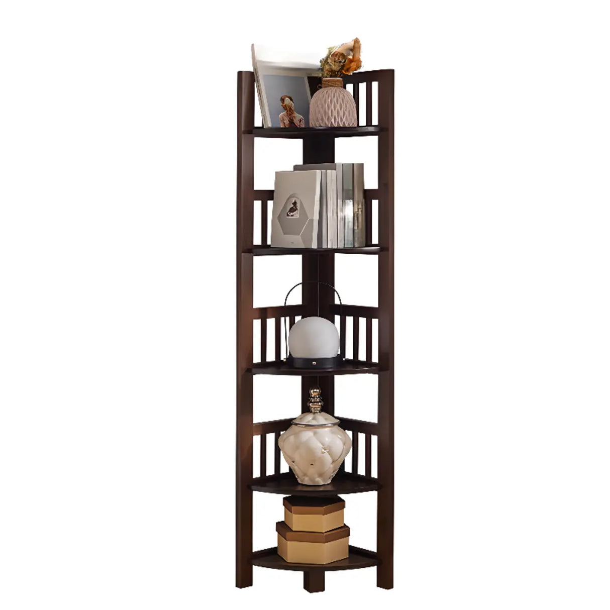 Modern Wooden Open-Back Corner Narrow Bookcase Black Image - 18