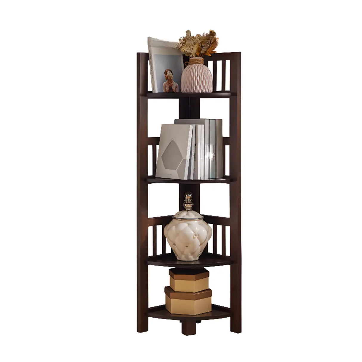 Modern Wooden Open-Back Corner Narrow Bookcase Black Image - 19