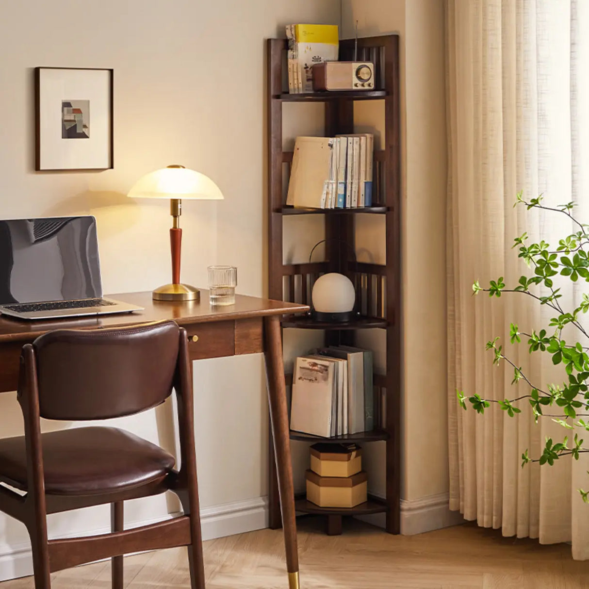 Modern Wooden Open-Back Corner Narrow Bookcase Black Image - 3